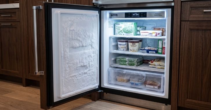 Viking Professional built-in freezer column with frost on the interior walls