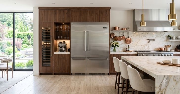 Viking Professional built-in stainless steel refrigerator in a luxury kitchen Inline