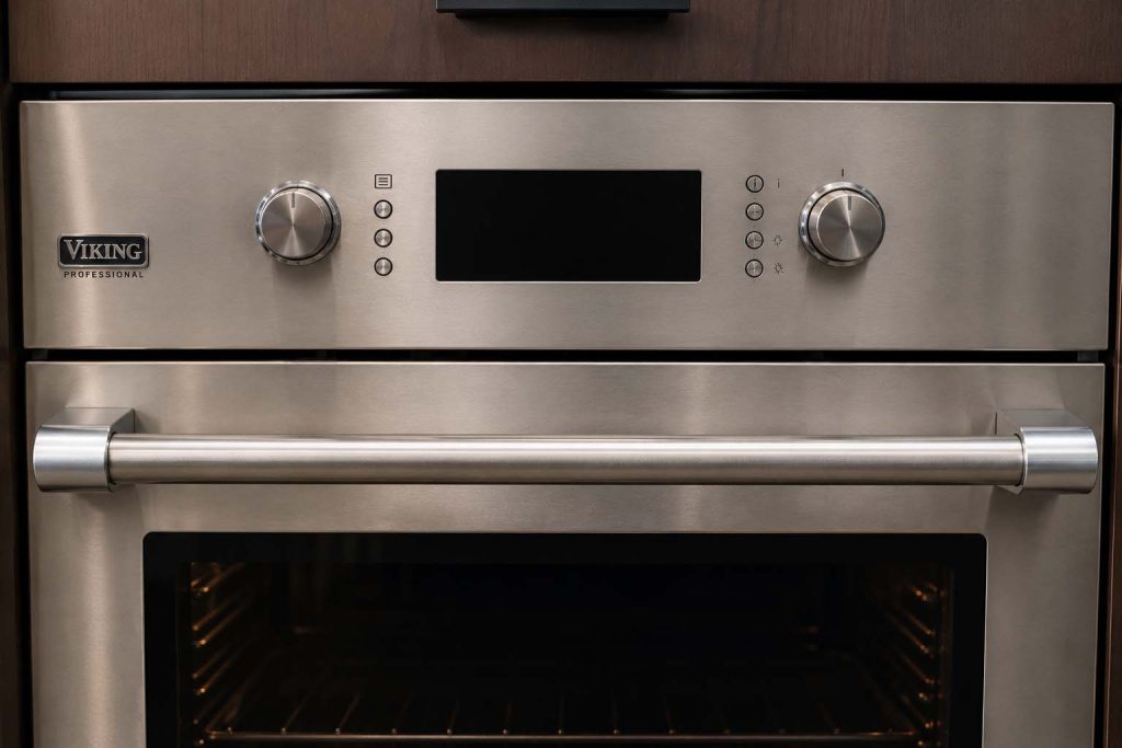 Viking wall oven control panel with a dark, unresponsive display